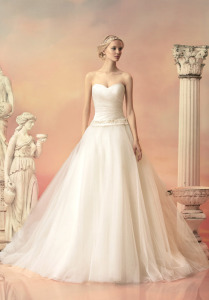 Style #1506L, satin bodice dropped waist tulle ball gown wedding dress, available in white and ivory