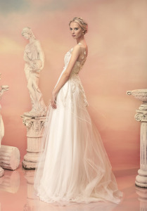 Style #1507, beaded bodice a-line wedding dress with illusion neckline, available in white and ivory