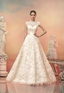 Style #1514L, lace a-line wedding dress with beaded neckline, available in white
