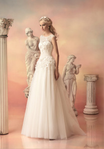 Style #1522, tulle ball gown wedding dress with floral appliques, available in white and ivory