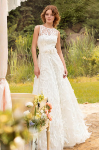Style #1400, lace wedding gown with beaded floral embroidery, available in ivory