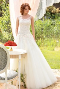 Style #1401, lace and mesh ball gown wedding dress, available in white and ivory