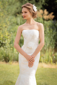 Style #1411, strapless jacquard mermaid wedding dress, available in white and ivory