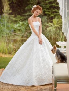 Style #1427, strapless jacquard ball gown wedding dress, available in ivory