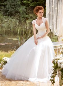 Style #1432, tulle ball gown wedding dress with cap sleeves, available in white and ivory