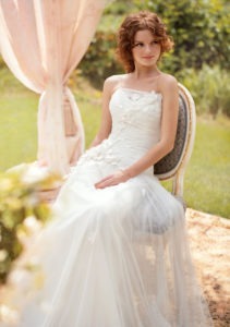 Style #1442, tulle and floral applique wedding dress, available in white and ivory