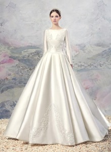 Style # 1601L Premium, long sleeve taffeta pleated ball gown wedding dress, available in ivory