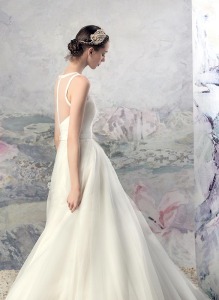 Style #1619L, ball gown wedding dress with tulle skirt and illusion neckline, available in ivory