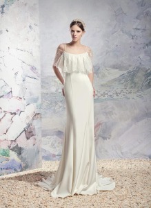 Style #1622L, sheath wedding dress with lace bodice, available in white and ivory
