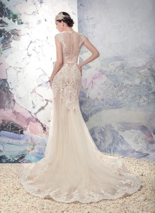 Style #1637L Premium, mermaid lace illusion wedding dress with tulle skirt, available in ivory + nude lining