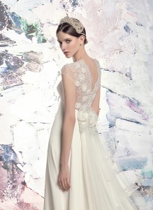 Style #1642L, A-line wedding dress with lace back and keyhole neckline, available in light ivory