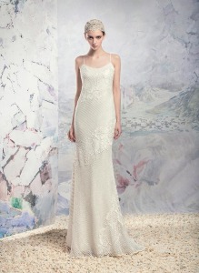 Style #1647, sequin lace sheath wedding dress, available in ivory