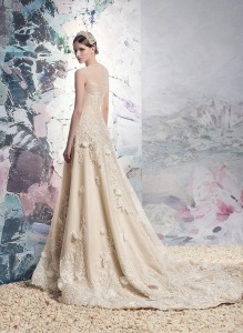 Style #1649L, A-line wedding gown with embroidery and 3-D floral appliques, available in white, ivory, champagne (photo)