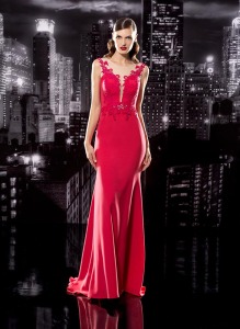 Style #113a, plunging neckline floor length dress with embellishments and mesh on top, small jewel to accentuate the waist, available in black, blue, milk, pink-ivory, green, light blue and red