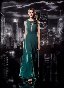 Style #126b, long floor length keyhole neckline with embellishments on top of neckline, available in milk, white, cornflower-blue, mint, grey, yellow, green, red, black, lilac, pink, pink-ivory, peach, berry and cool blue