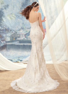 Style #1728L, spaghetti strap mermaid wedding dress with tired beaded lace decor, available in white-ivory