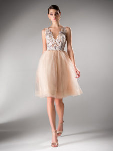 Style #425a, Ball gown evening dress with floral bodice, available in ivory, peach, purple