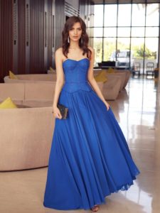 Style #551, formal dress with a flowy skirt and structured bodice, available in cornflower, cherry, black, powder, azure, ivory