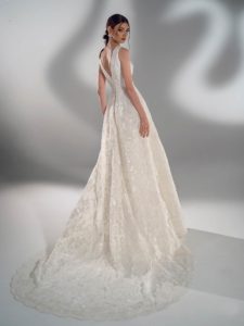 Style #2128a, sparkly lace ball gown wedding dress with V-neck, available in cream