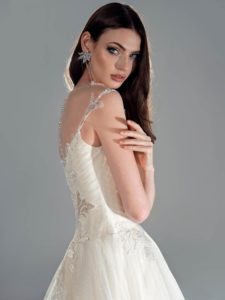 Style #2129, A-line wedding dress with beaded embroidery, available in cream